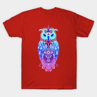 blue east owl in neon lights ecopop pattern T-Shirt